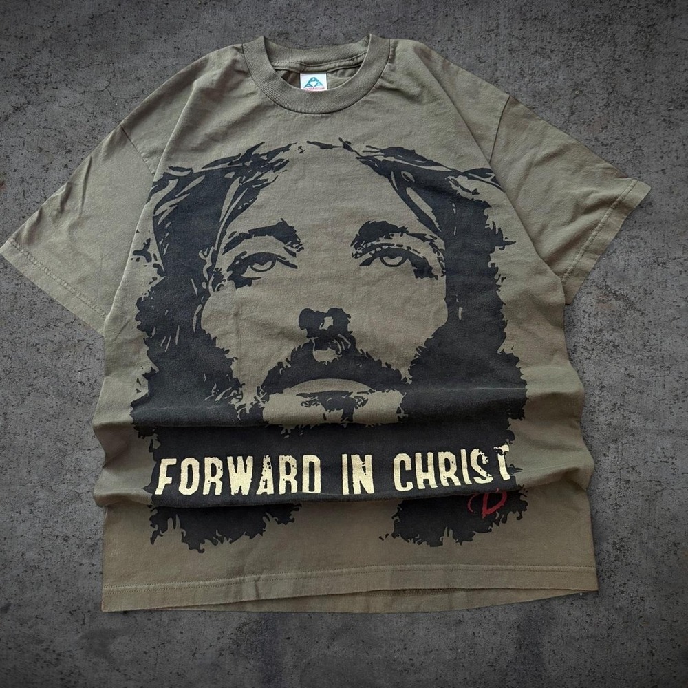 Vintage 2000's "Forward In Christ" Jesus Parody T-Shirt Size L Y2K Retro Skate